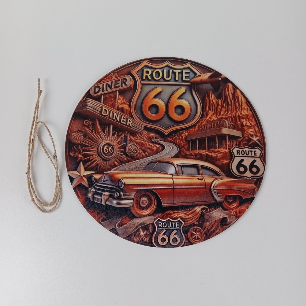Vintage Route 66 Wooden Wall Art Decor 8 in X 8 In